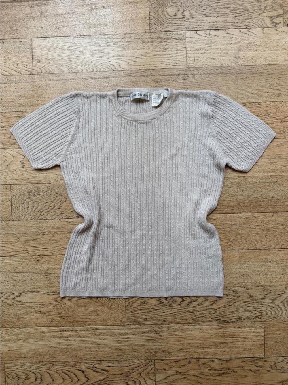 90s Minimalist Top Sarah Chapman Silk Cable Knit Short Sleeve